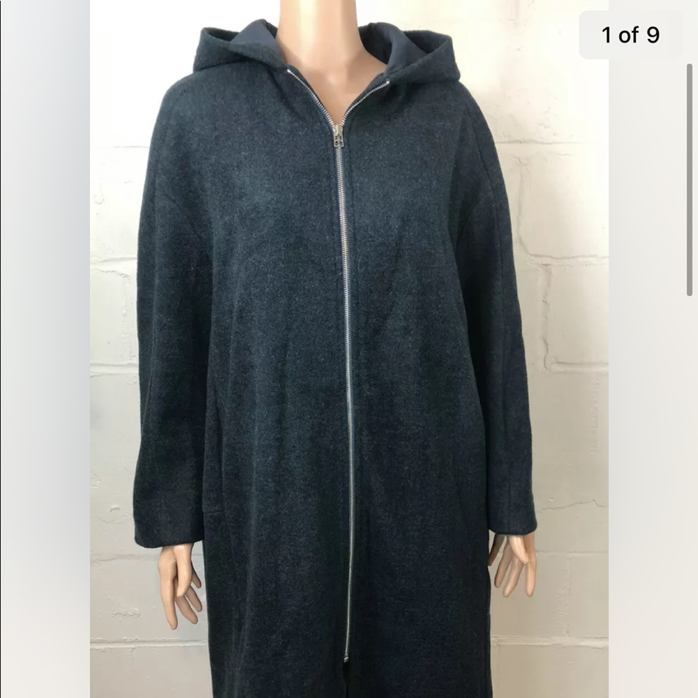 The Korner Wool Blend Coat Size S/M Blue Zip Front Hooded #c9